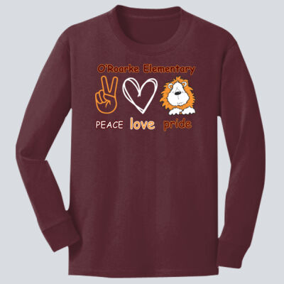 Youth Long Sleeve Shirt - Peace Love Pride w/ PRIDE on Back Thumbnail